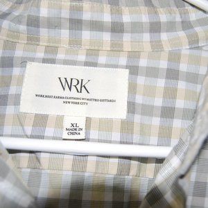 WRK Work Rest Karma  Button Down Shirt Long Sleeve Mens Xl Tan Plaid